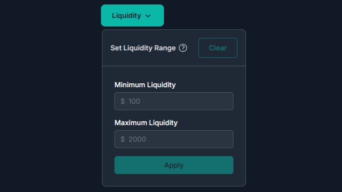 You can now filter by liquidity on EV, Arb, and PC!